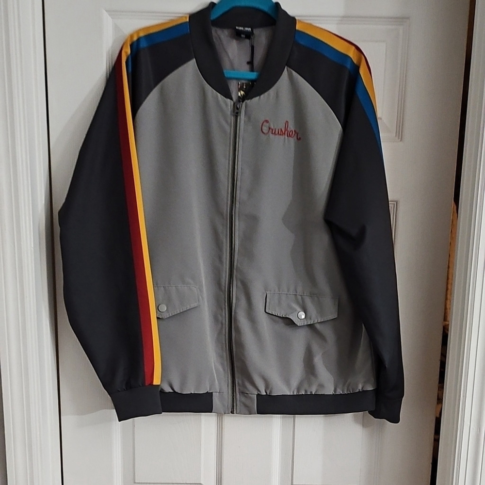 Nwt Rare! Star Trek Wesley Crusher Gray And Red Bomber Jacket - Varsity Style